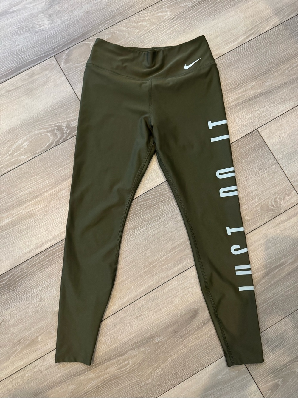 Nike Women’s Olive Green Leggings with White 'JUST DO IT' Logo